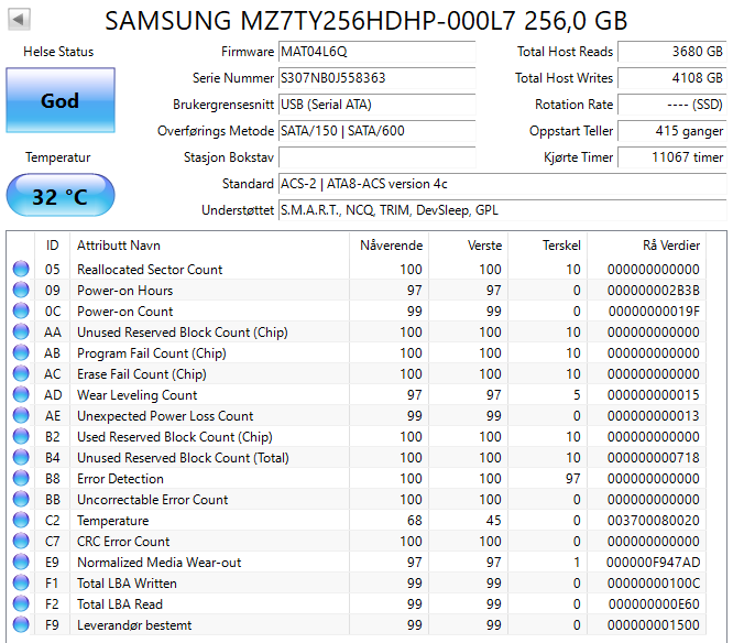 MZ7TY256HDHP-000L7 Samsung CM871a Series 256GB TLC SATA 6Gbps 2.5" SSD