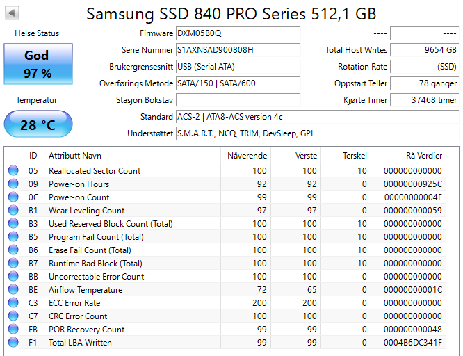 MZ7PD512HCGM-1BW00 Samsung 840 PRO Series 512GB MLC SATA 6Gbps (AES-256 FDE) 2.5" SSD