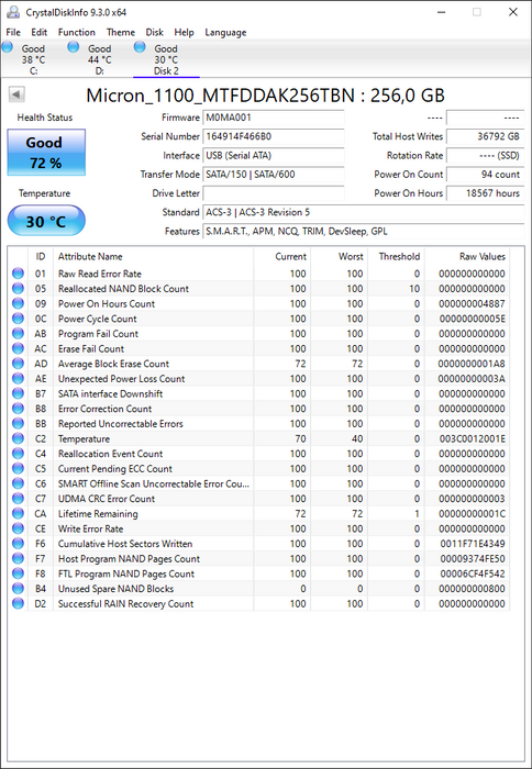 MTFDDAK256TBN Micron 1100 256GB TLC SATA 6Gbps (PLP) 2.5" SSD