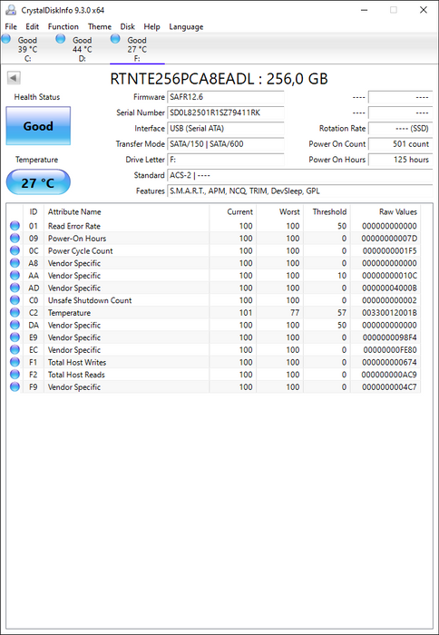 RTNTE256PCA8EADL Ramaxel 256GB SATA 6Gbps 2.5" SSD