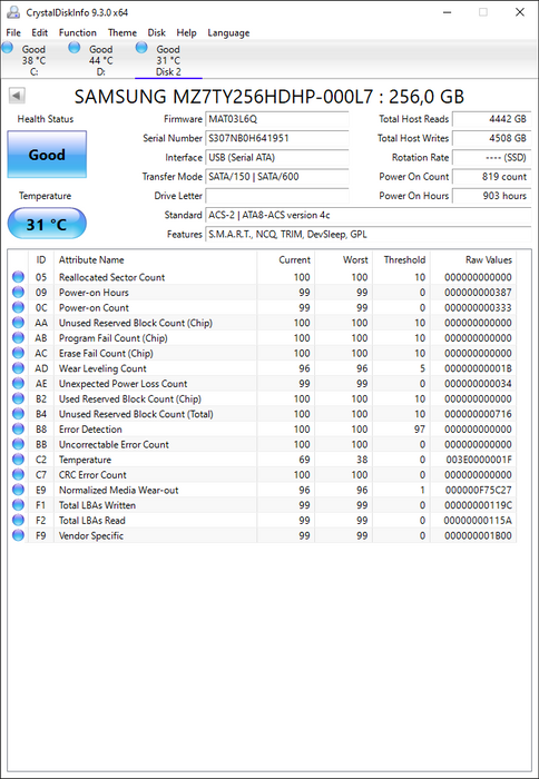 MZ7TY256HDHP-000L7 Samsung CM871a Series 256GB TLC SATA 6Gbps 2.5" SSD