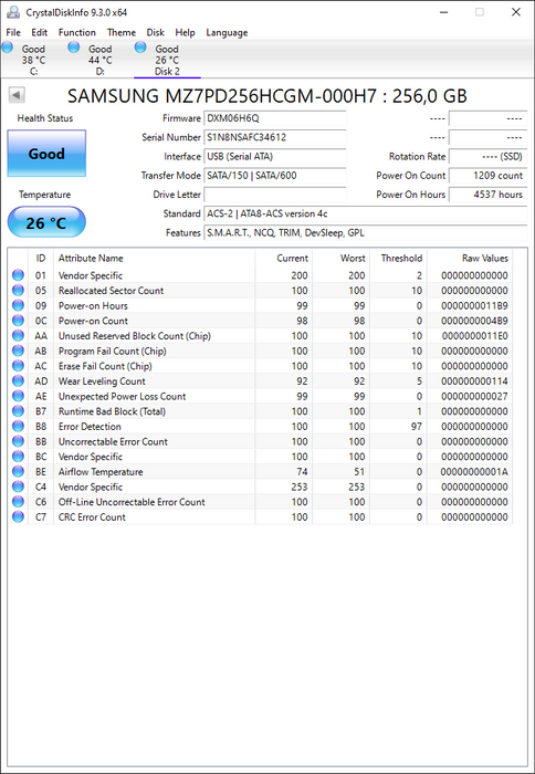 MZ7PD256HCGM-000H7 Samsung SM841n Series 256GB MLC SATA 6Gbps (AES-256 / SED TCG Opal 2.0) 2.5" SSD