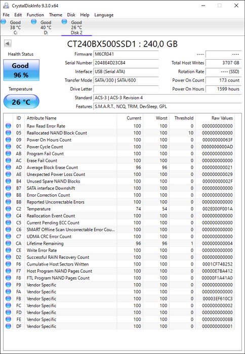 CT240BX500SSD1 Crucial BX500 Series 240GB TLC SATA 6Gbps 2.5" SSD