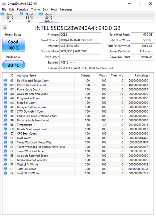 SSDSC2BW240A4 Intel 530 Series 240GB MLC SATA 6Gbps (AES-256) 2.5" SSD