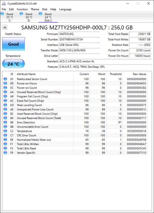 MZ7TY256HDHP-000L7 Samsung CM871a Series 256GB TLC SATA 6Gbps 2.5" SSD