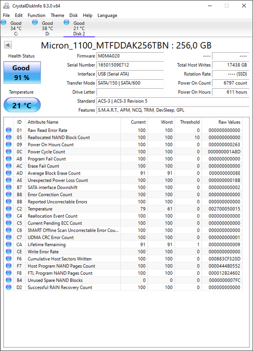 MTFDDAK256TBN Micron 1100 256GB TLC SATA 6Gbps (PLP) 2.5" SSD