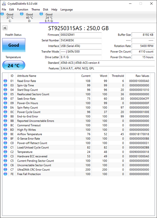 ST9250315AS Seagate Momentus 5400.6 250GB 5400RPM SATA 3Gbps 8MB Cache 2.5" HDD