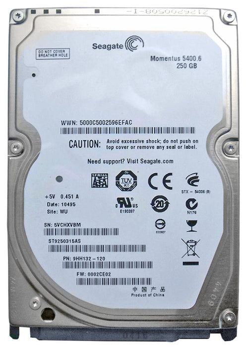 ST9250315AS Seagate Momentus 5400.6 250GB 5400RPM SATA 3Gbps 8MB Cache 2.5" HDD